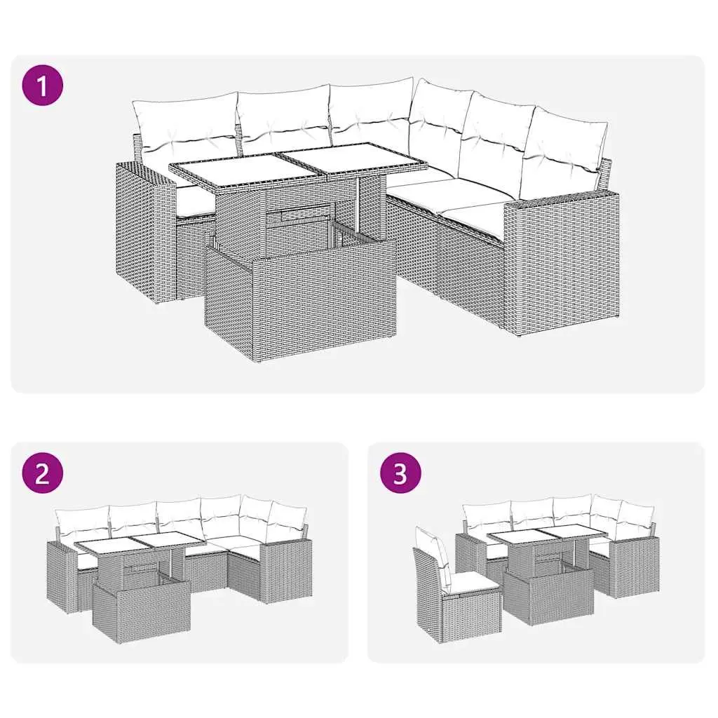 Garden Sofa Set 6 Piece PE Poly Rattan Outdoor Furniture Grey Powder-coated Steel Frame