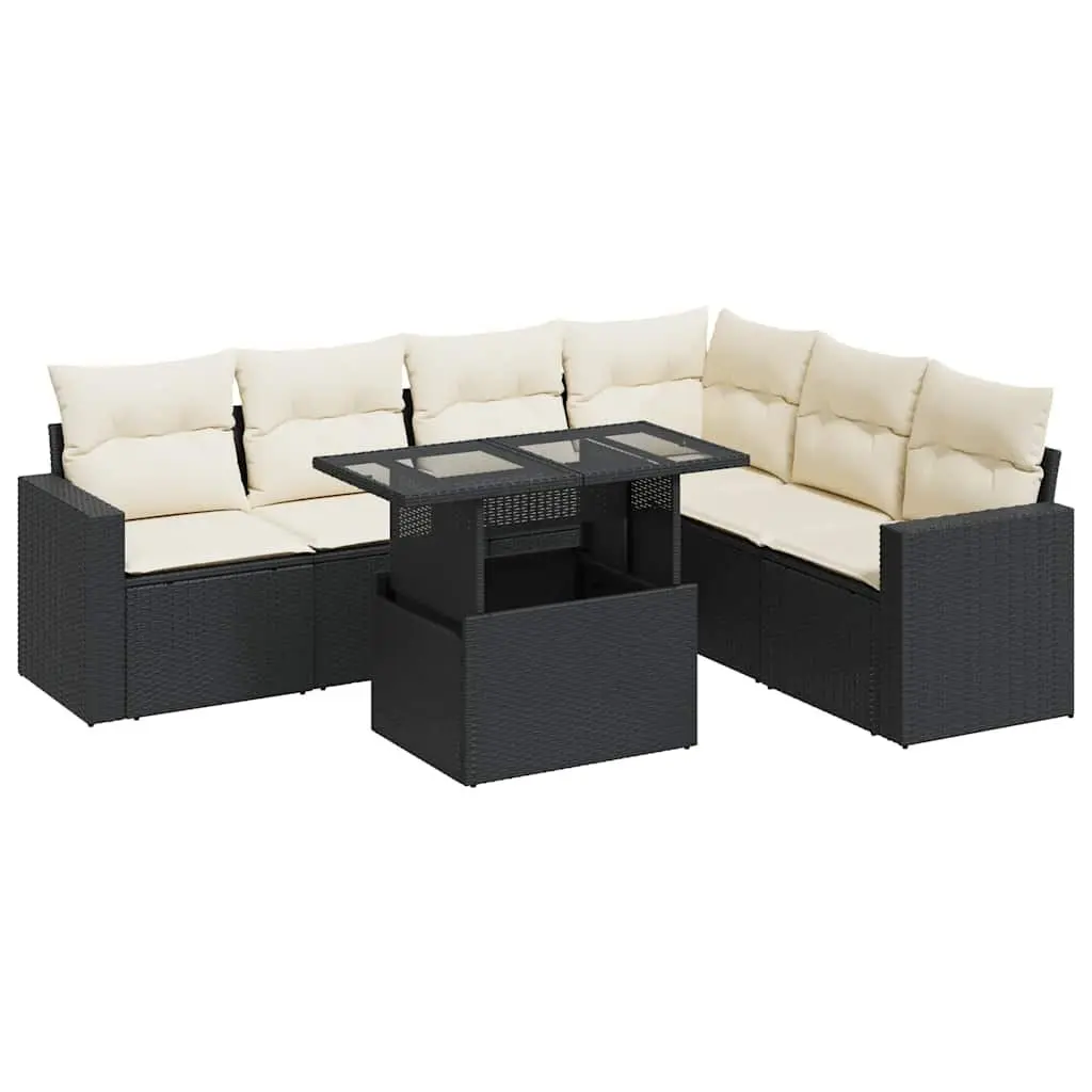 7 Piece Garden Sofa Set Poly Rattan Black Outdoor Patio with Storage Cushions