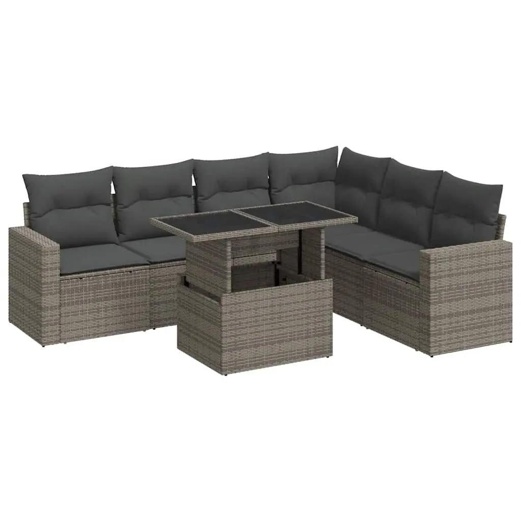 7 Piece Garden Sofa Set Poly Rattan Grey Outdoor Furniture with Cushions
