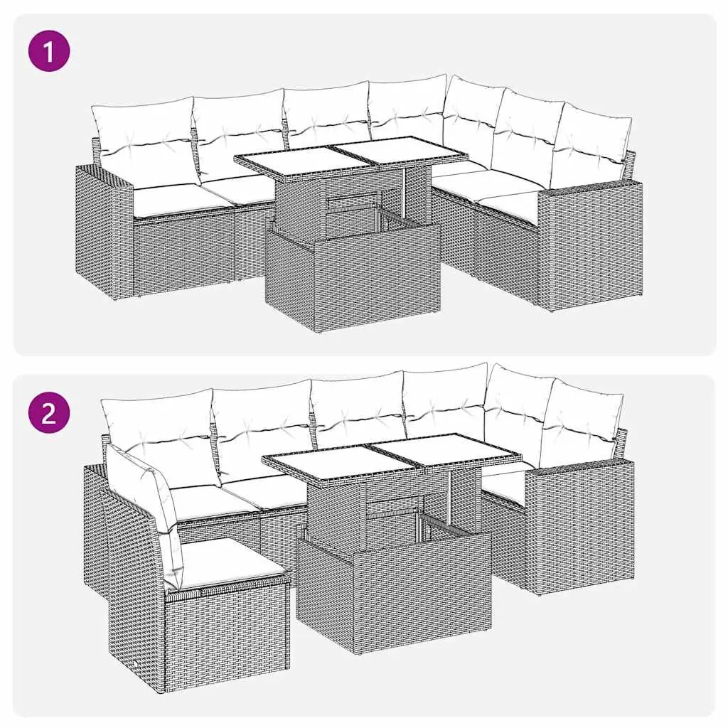 7 Piece Garden Sofa Set Poly Rattan Grey Outdoor Furniture with Cushions