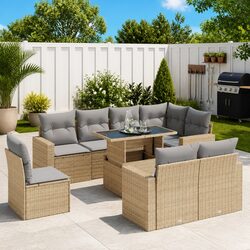 Outdoor Garden Sofa Set 9 Piece Patio Furniture with Storage Cushions Beige