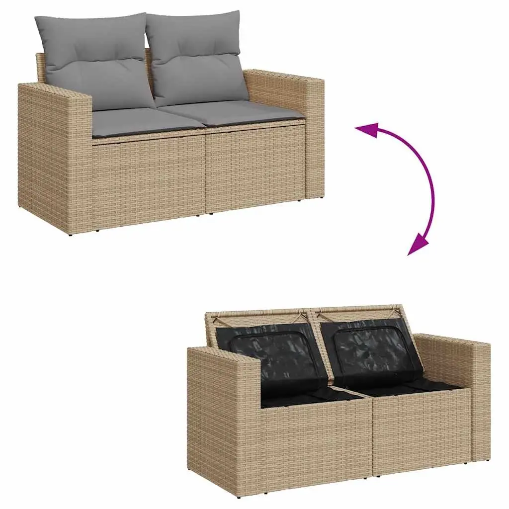 9 Piece Outdoor Garden Sofa Set PE Rattan Powder-Coated Steel Frame Beige