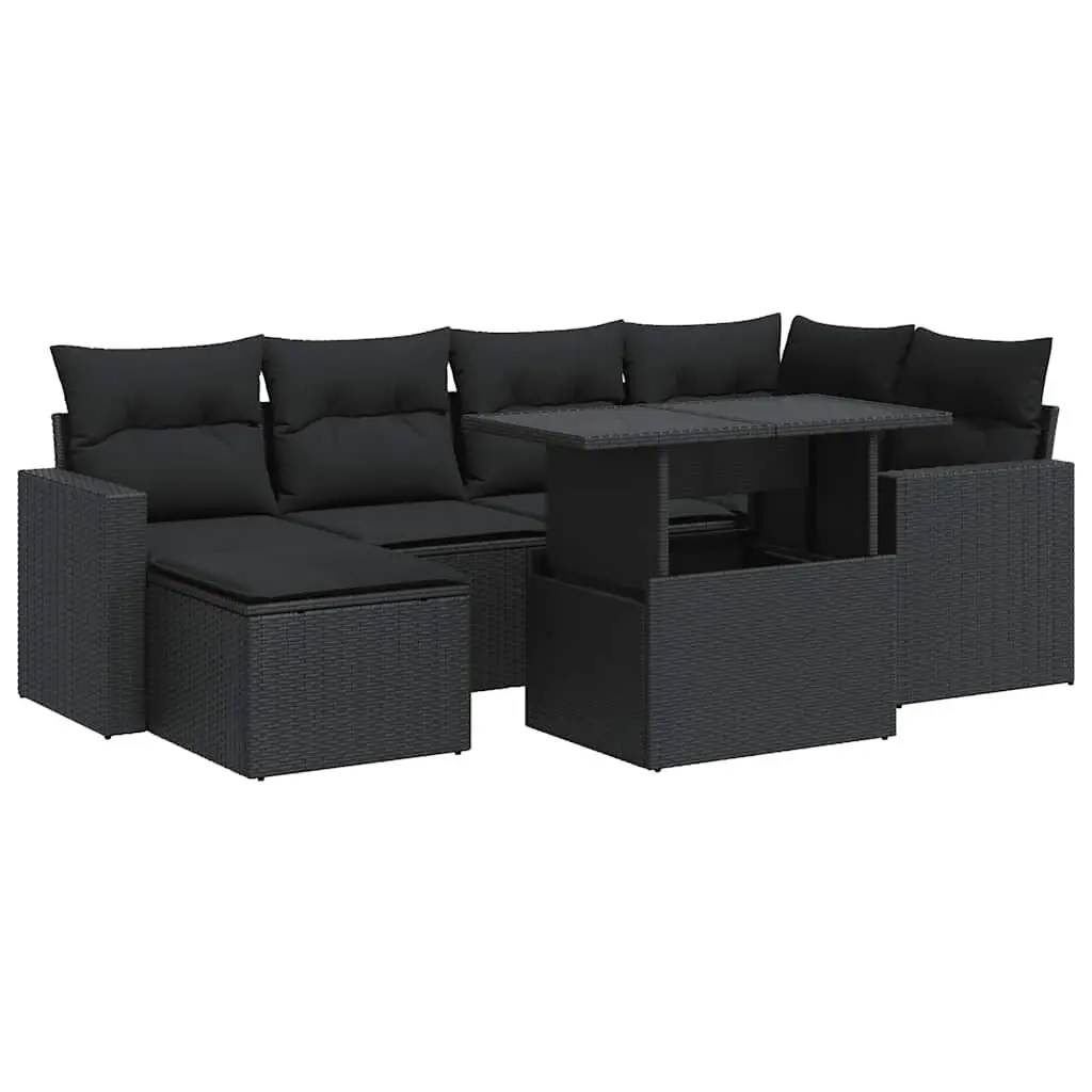 7 Piece Garden Sofa Set PE Rattan Powder-Coated Steel Frame Outdoor Patio Furniture Black