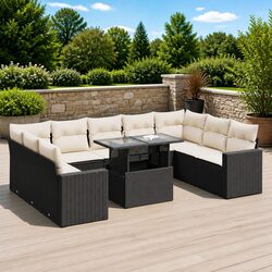 10 Piece Garden Sofa Set with Storage Cushions Black Outdoor Furniture Patio