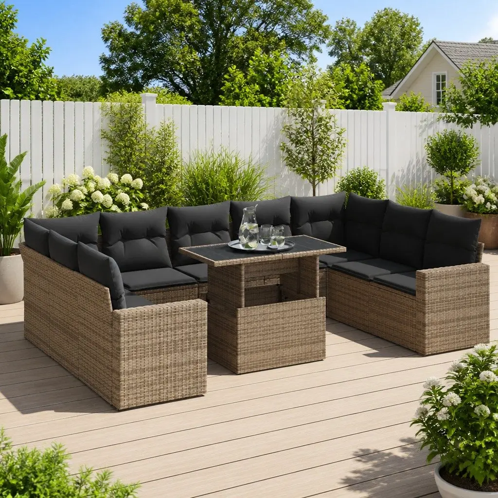 Garden Sofa Set PE Rattan 10 Piece Outdoor Furniture Grey