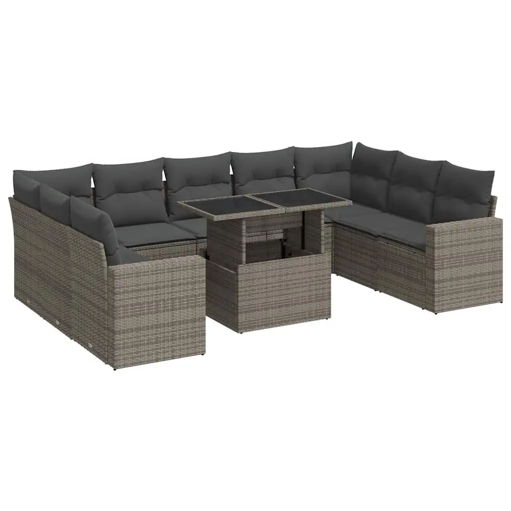 Garden Sofa Set PE Rattan 10 Piece Outdoor Furniture Grey