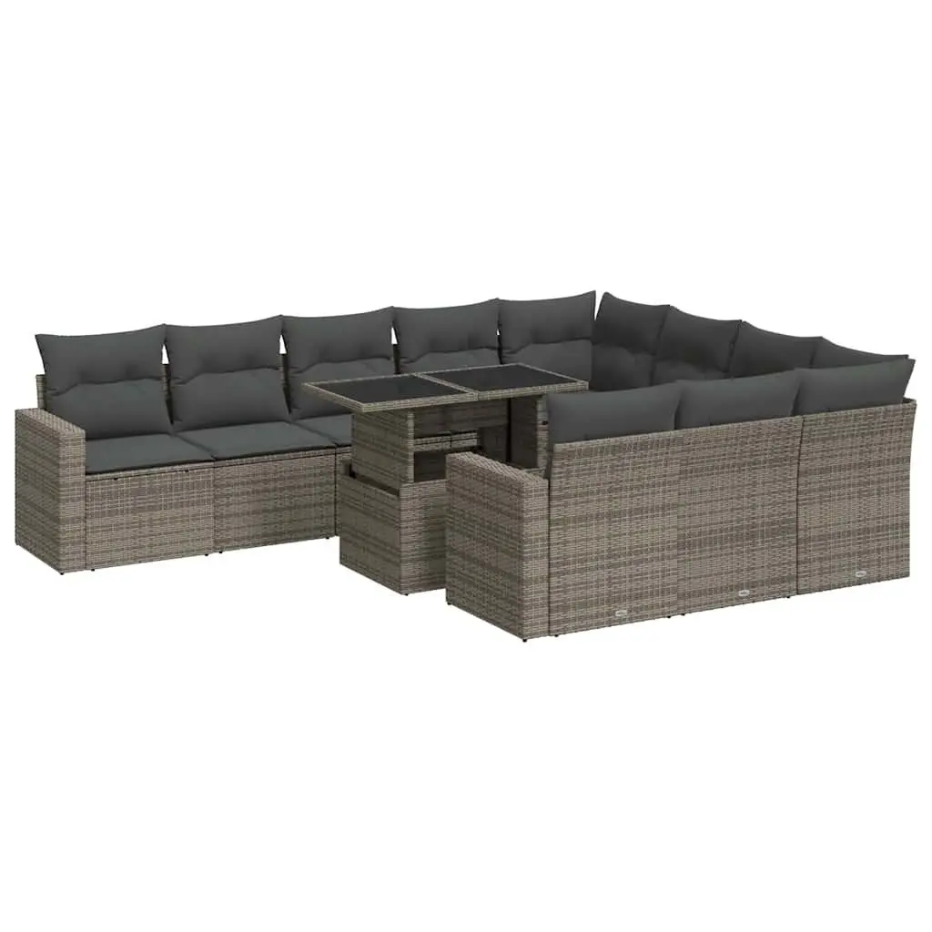 Garden Sofa Set 11 Piece Outdoor Patio Furniture Grey Poly Rattan with Storage