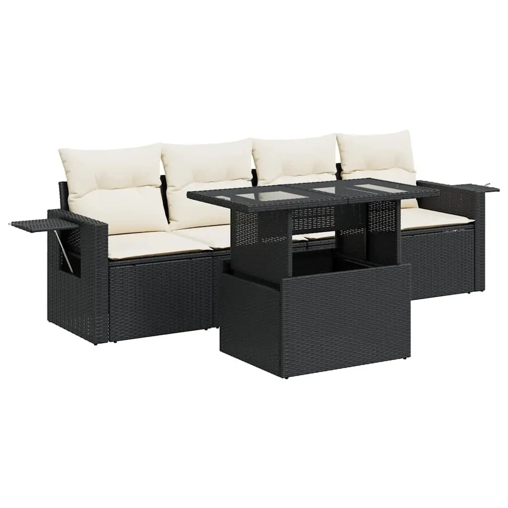 Garden Sofa Set 5 Piece Outdoor Furniture Black Poly Rattan Patio Seating
