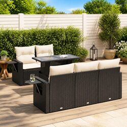 Garden Sofa Set 6 Piece Outdoor Furniture Black Poly Rattan Patio Seating with