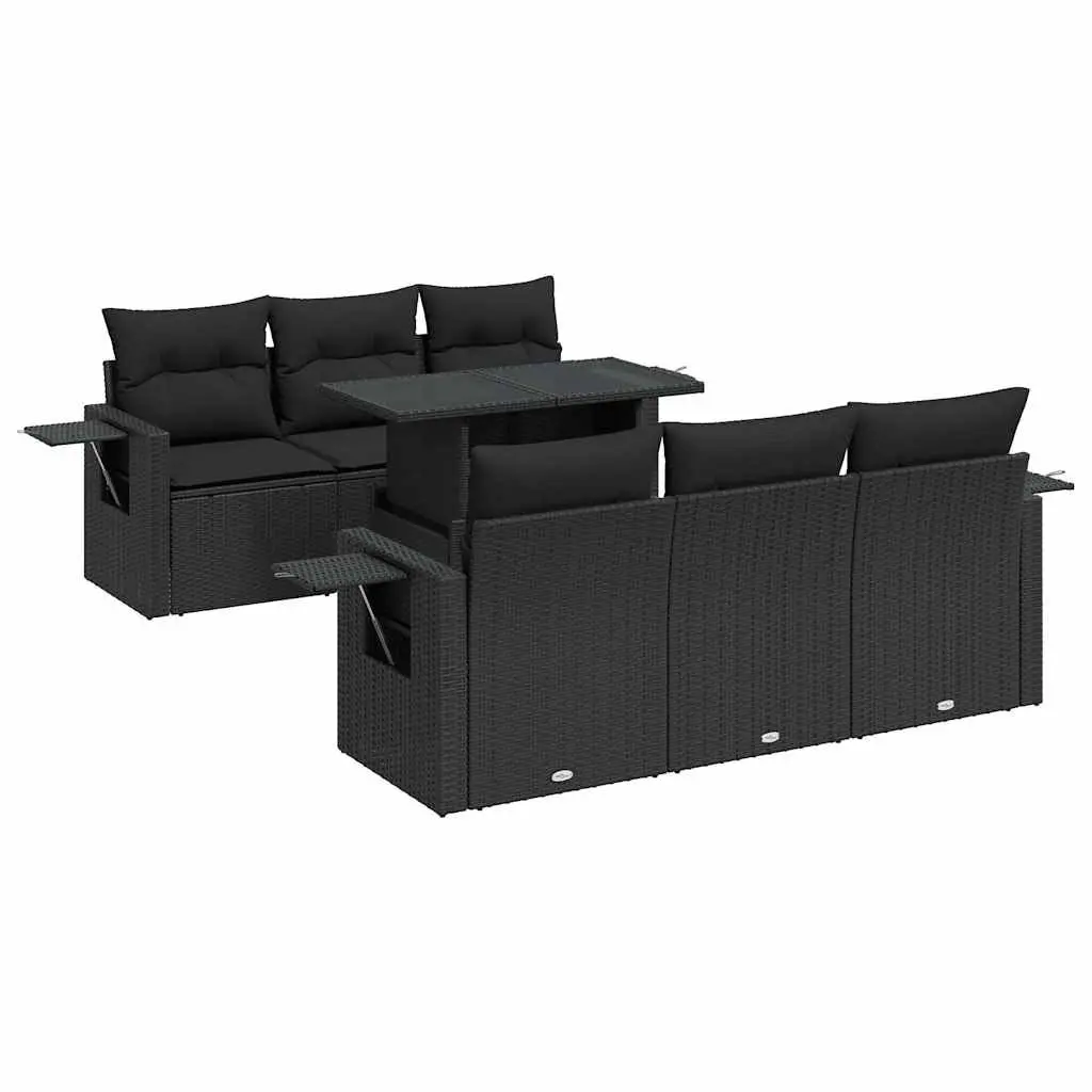 7 Piece Outdoor Sectional Sofa Set Black Cushioned Patio Furniture with Adjustable Tabletop