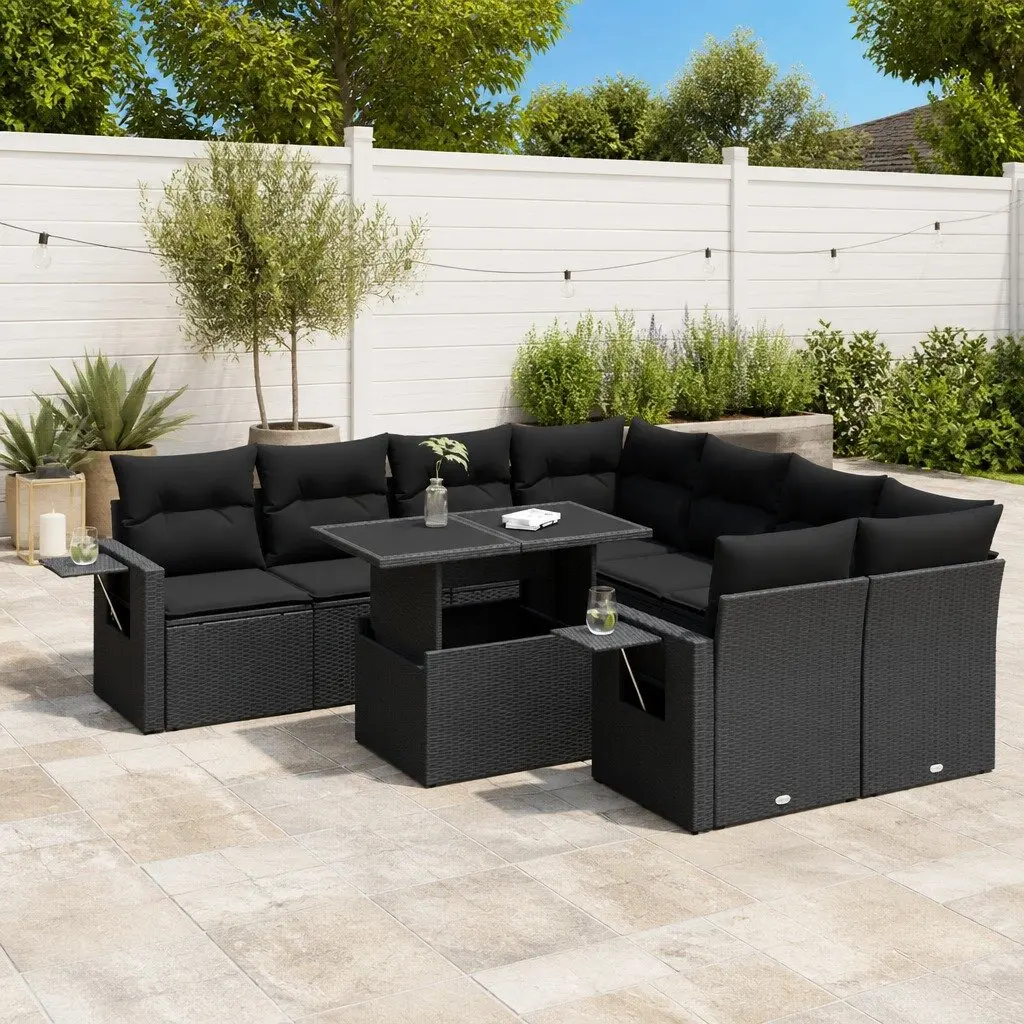 Outdoor Garden Sofa Set 9 Piece Patio Furniture with Cushions Storage Black
