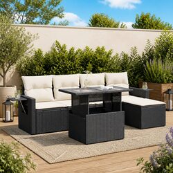 Versatile 6-Piece Outdoor Sofa Set - Black Poly Rattan