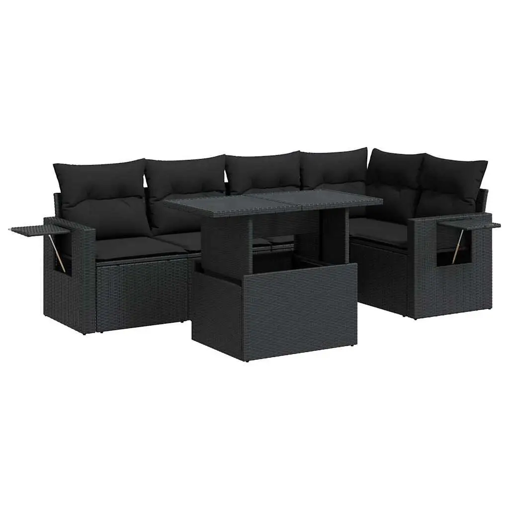 Outdoor Patio Furniture Set 6 Piece Black PE Rattan with Storage Cushions and Adjustable Table