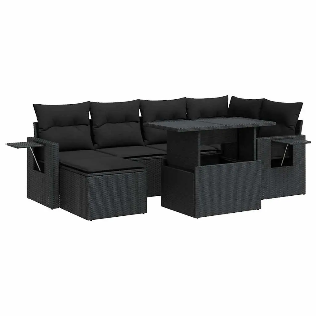 Garden Sofa Set PE Poly Rattan 7 Piece Outdoor Furniture Black with Storage