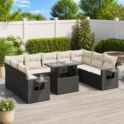 Garden Sofa Set 10 Piece Outdoor Furniture Black Poly Rattan Patio Sectional