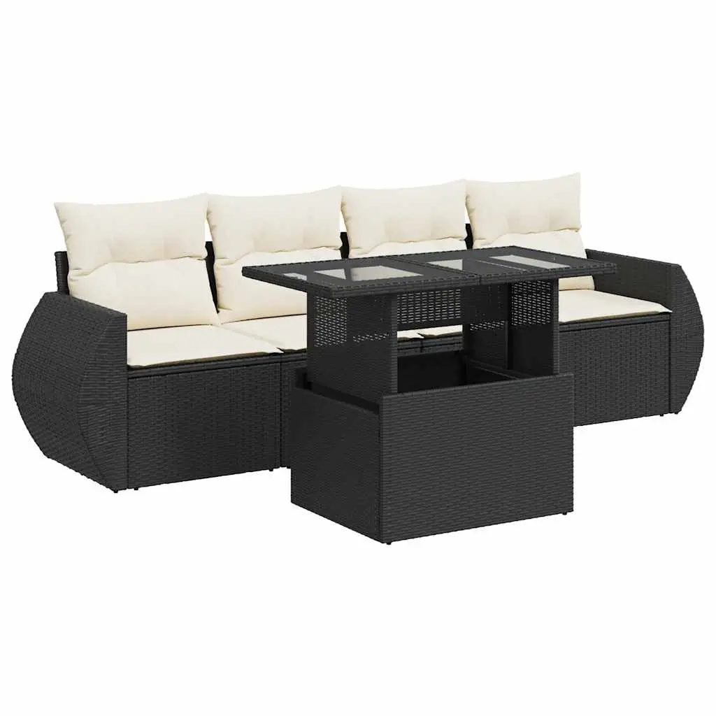 5 Piece Outdoor Sofa Set Adjustable Black PE Rattan Furniture with Storage Compartments and Removable Cushion Covers
