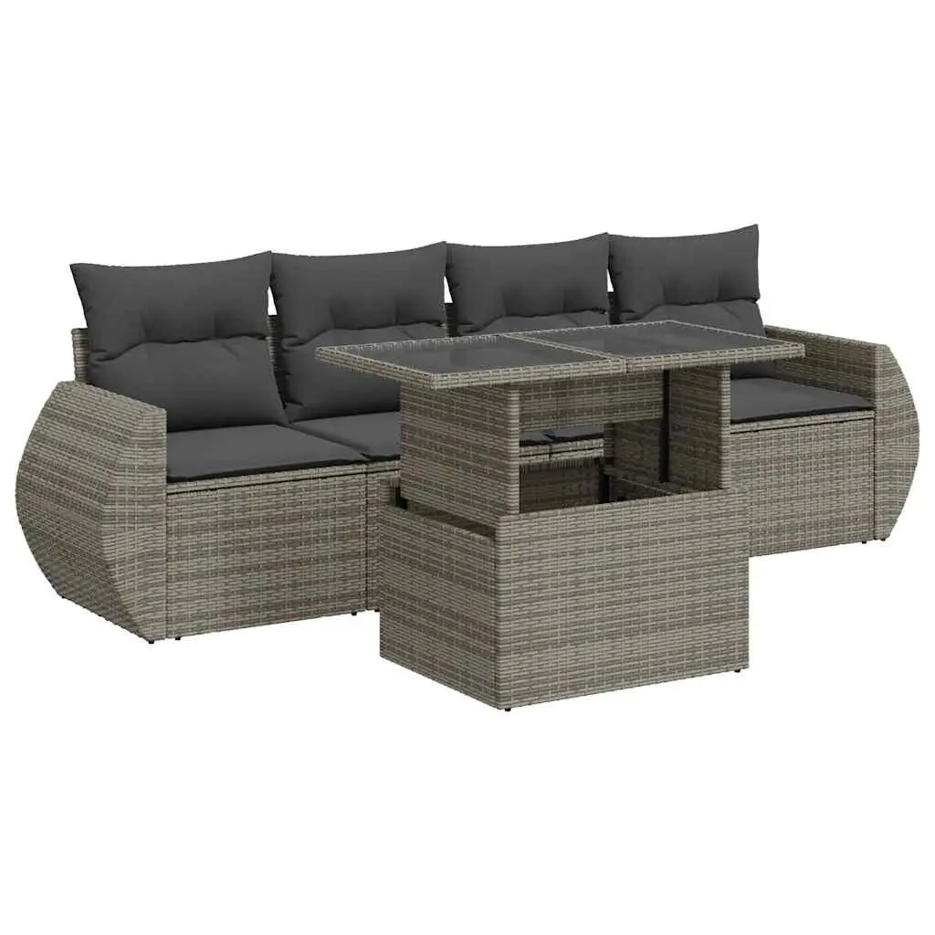 Garden Sofa Set 5 Piece PE Rattan Outdoor Furniture Grey Patio Lounge