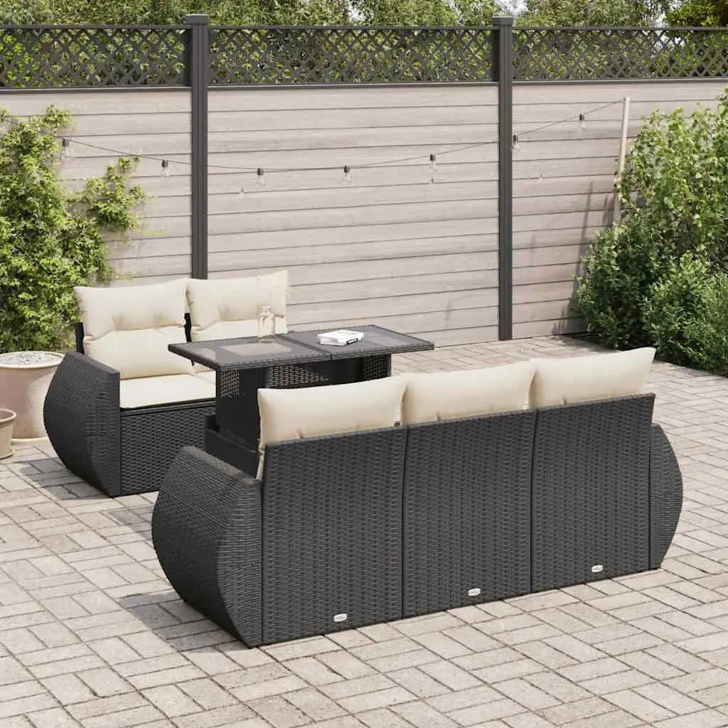 Garden Sofa Set PE Rattan 6 Piece Outdoor Furniture Black Patio Seating