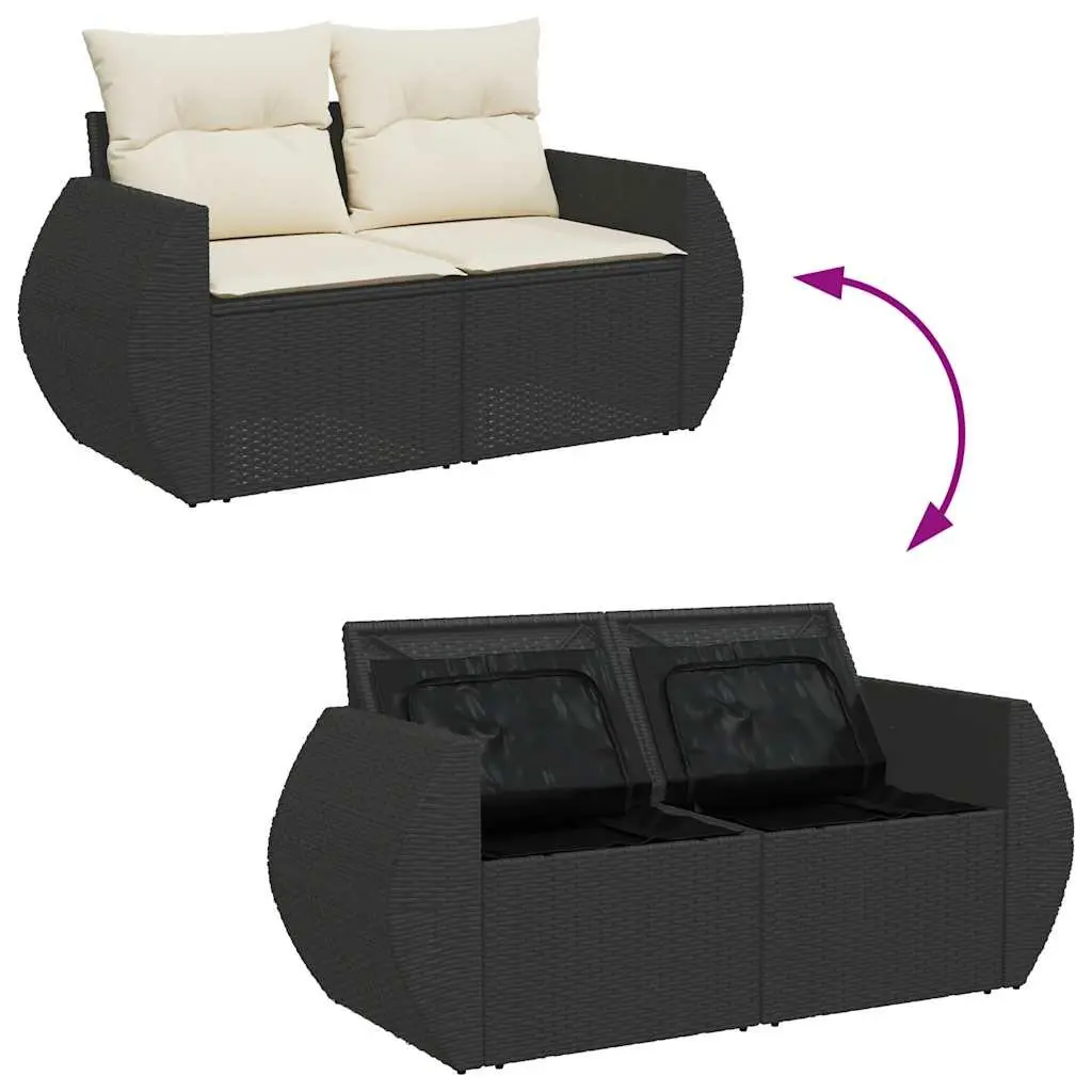Garden Sofa Set PE Rattan 6 Piece Outdoor Furniture Black Patio Seating
