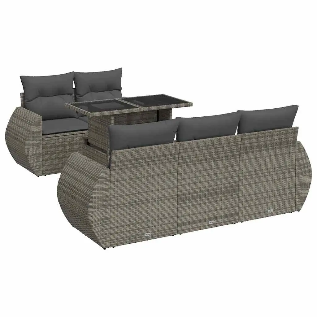 Garden Sofa Set 6 Piece Grey Poly Rattan Outdoor Furniture Patio Seating with