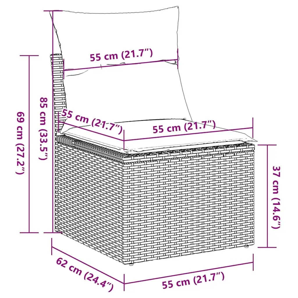 7 Piece Outdoor Sofa Set Black Poly Rattan Cushions Adjustable Tabletop Storage Function