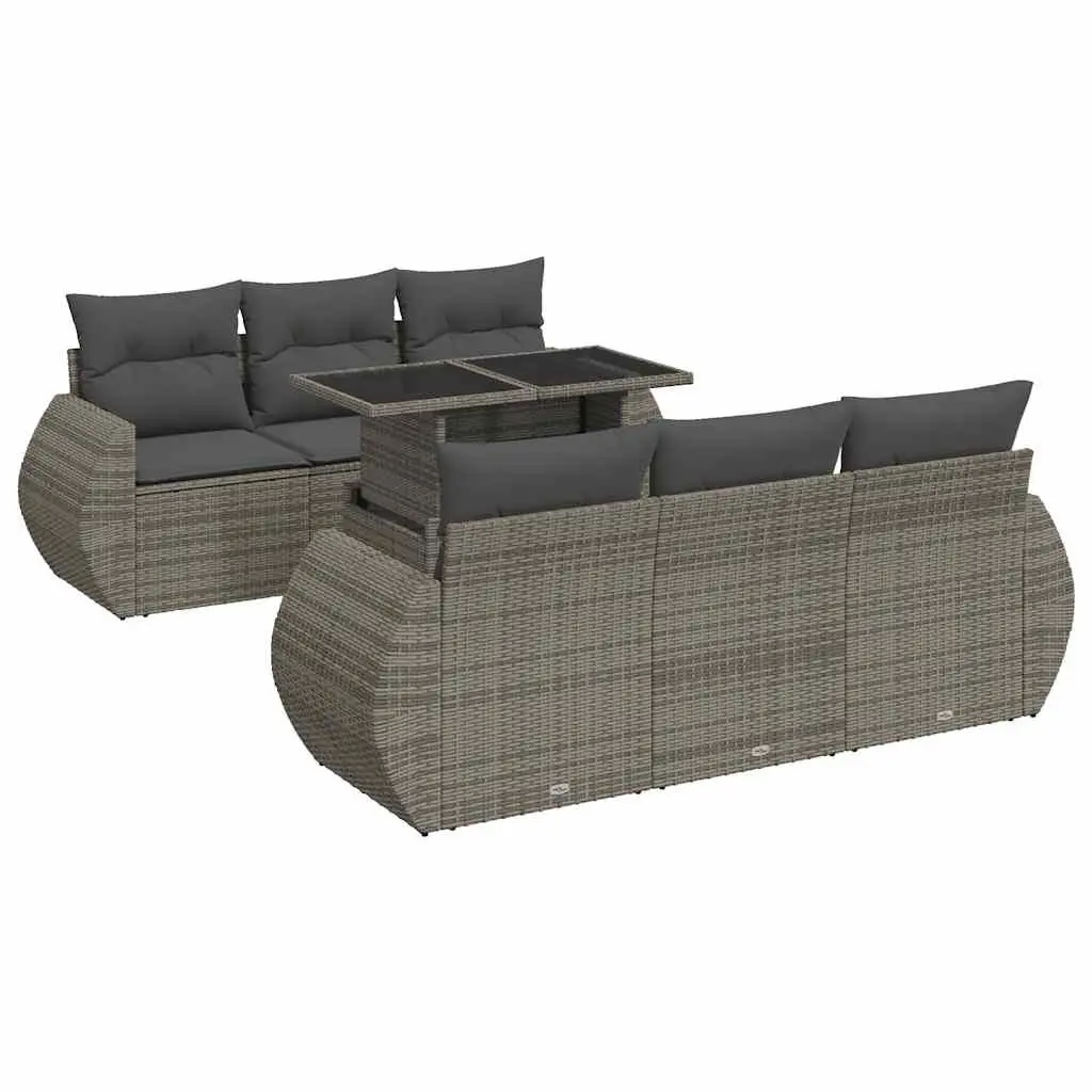 7 Piece Outdoor Sofa Set Grey Rattan Patio Furniture with Cushions and Storage Compartment