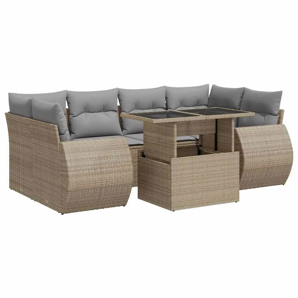7 Piece Outdoor Garden Sofa Set Poly Rattan Beige with Storage