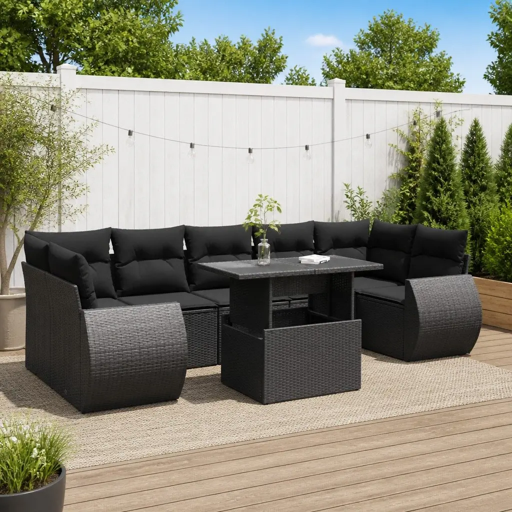 Garden Sofa Set 8 Piece Outdoor Furniture Poly Rattan Black with Cushions