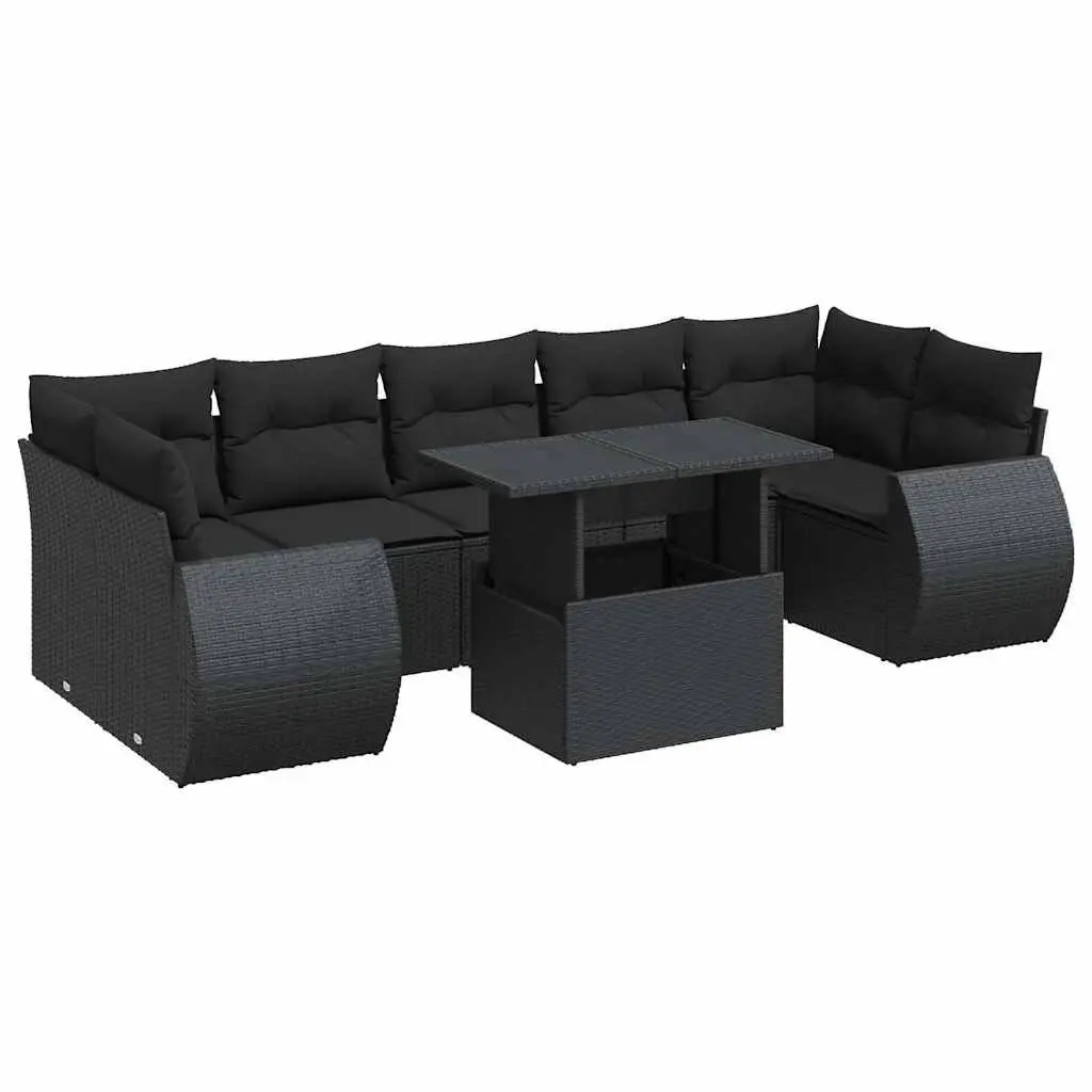 Garden Sofa Set 8 Piece Outdoor Furniture Poly Rattan Black with Cushions