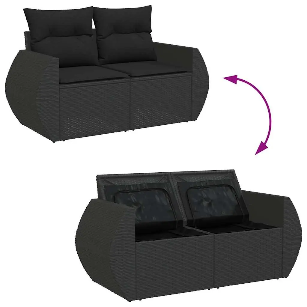 Garden Sofa Set 8 Piece Outdoor Furniture Poly Rattan Black with Cushions