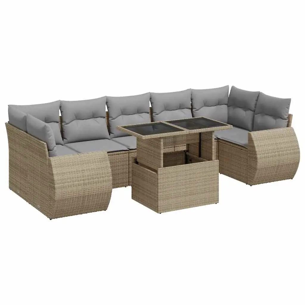 Garden Sofa Set 8 Piece Outdoor Furniture Beige Poly Rattan Patio Lounge with