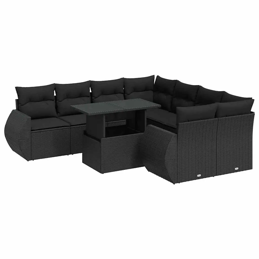 Garden Sofa Set 9 Piece Outdoor Furniture Black Poly Rattan Patio Seating with