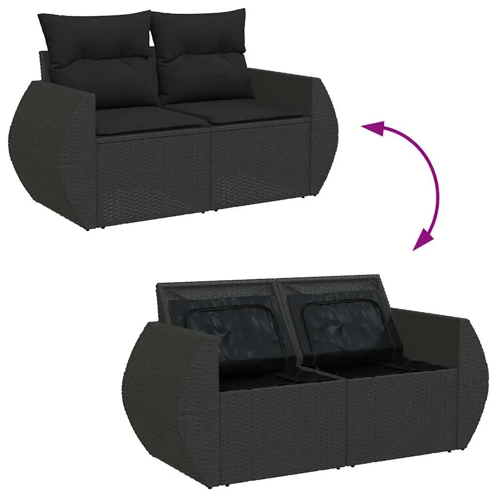 Garden Sofa Set 9 Piece Outdoor Furniture Black Poly Rattan Patio Seating with