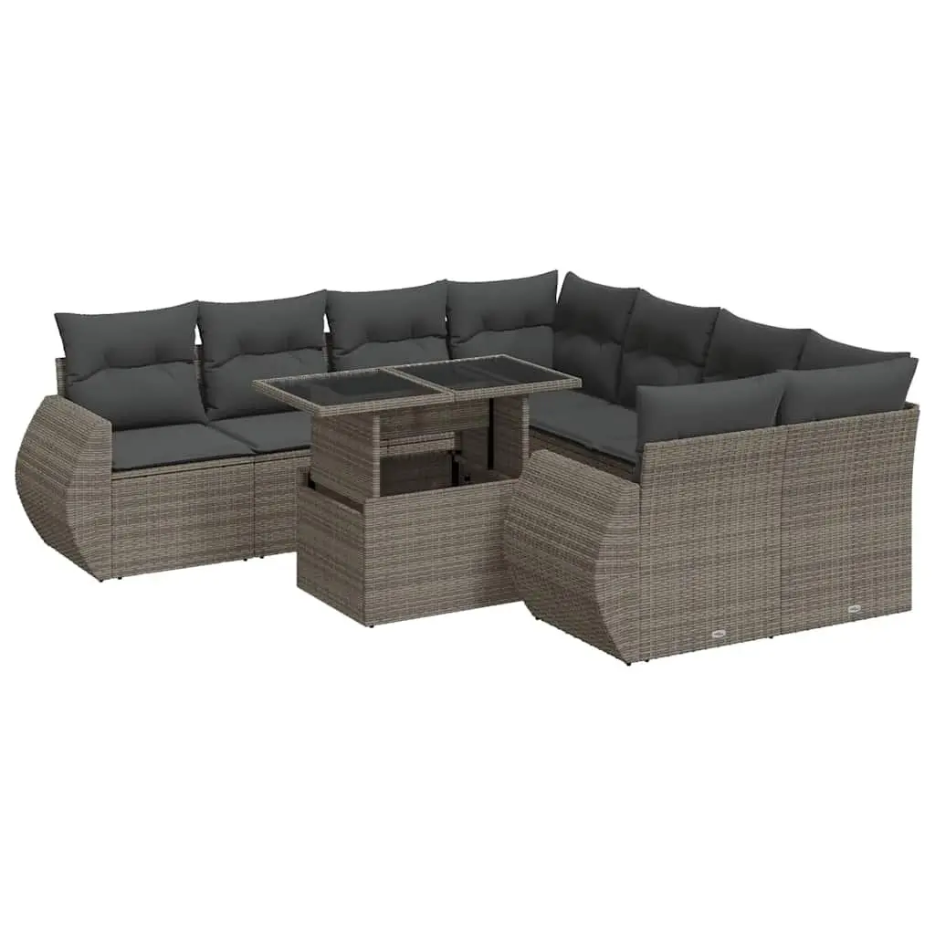 Garden Sofa Set 9 Piece Outdoor Furniture Grey Poly Rattan Patio Lounge Seating