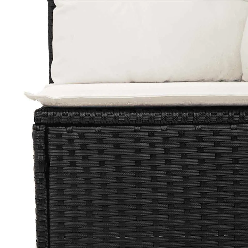 6 Piece Garden Sofa Set PE Rattan Powder Coated Steel Adjustable Table Black