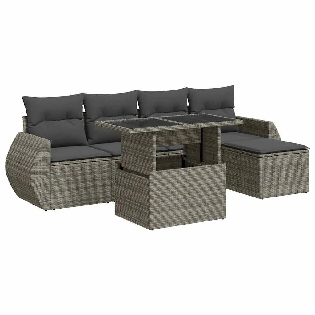 Garden Sofa Set PE Rattan 6 Piece Grey Outdoor Patio Furniture with Storage Cushions