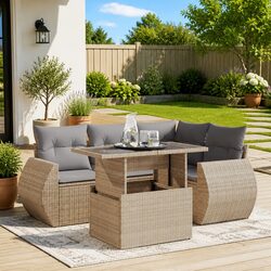 Versatile 5 Piece Beige Sofa Set for Your Patio