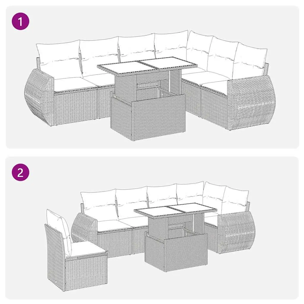 7 Piece Outdoor Garden Sofa Set PE Rattan Beige with Cushions and Adjustable Tabletop