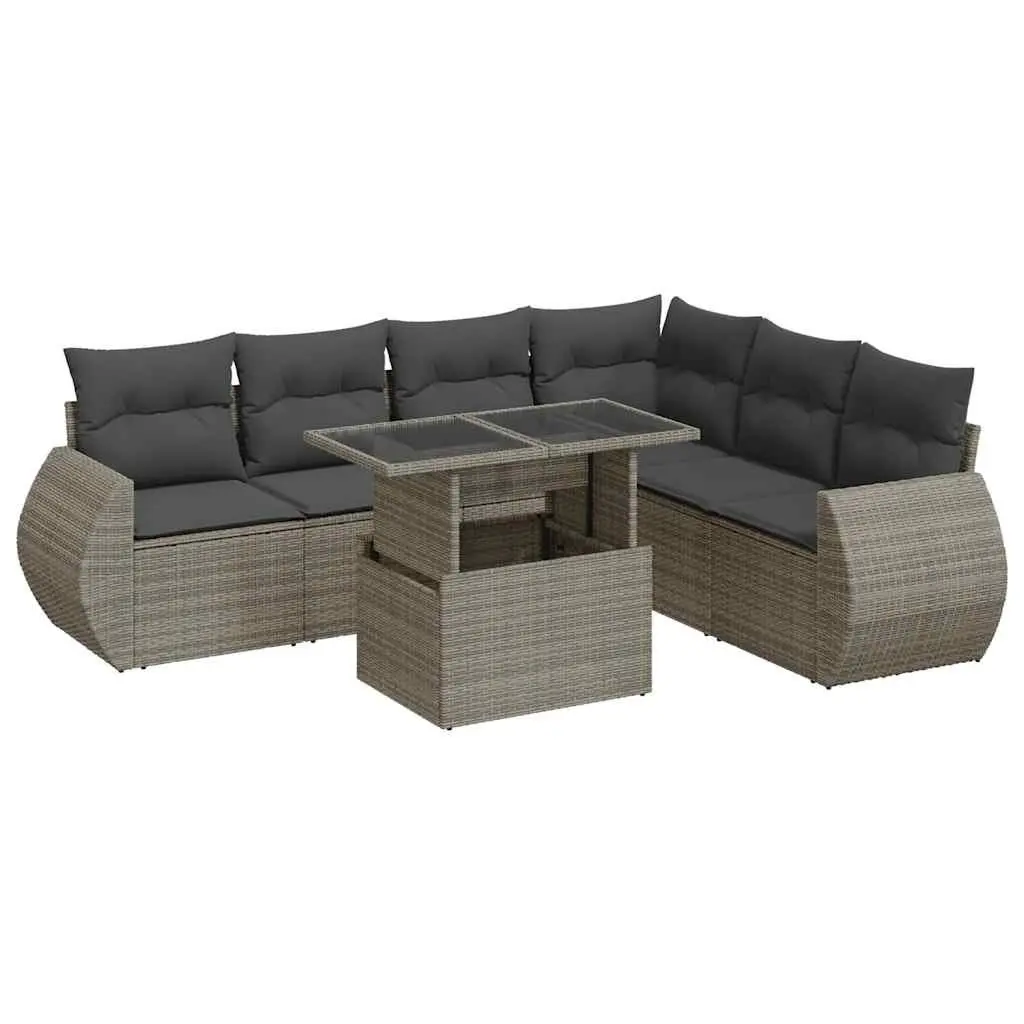 7 Piece Garden Sofa Set PE Rattan Powder-Coated Steel Grey Outdoor Patio Furniture