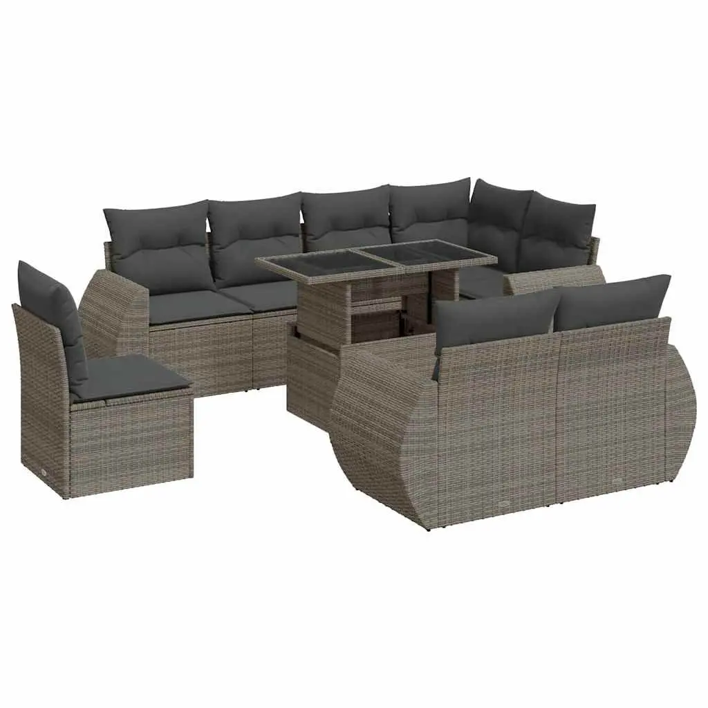9 Piece Outdoor Garden Sofa Set PE Rattan Powder-coated Steel Grey