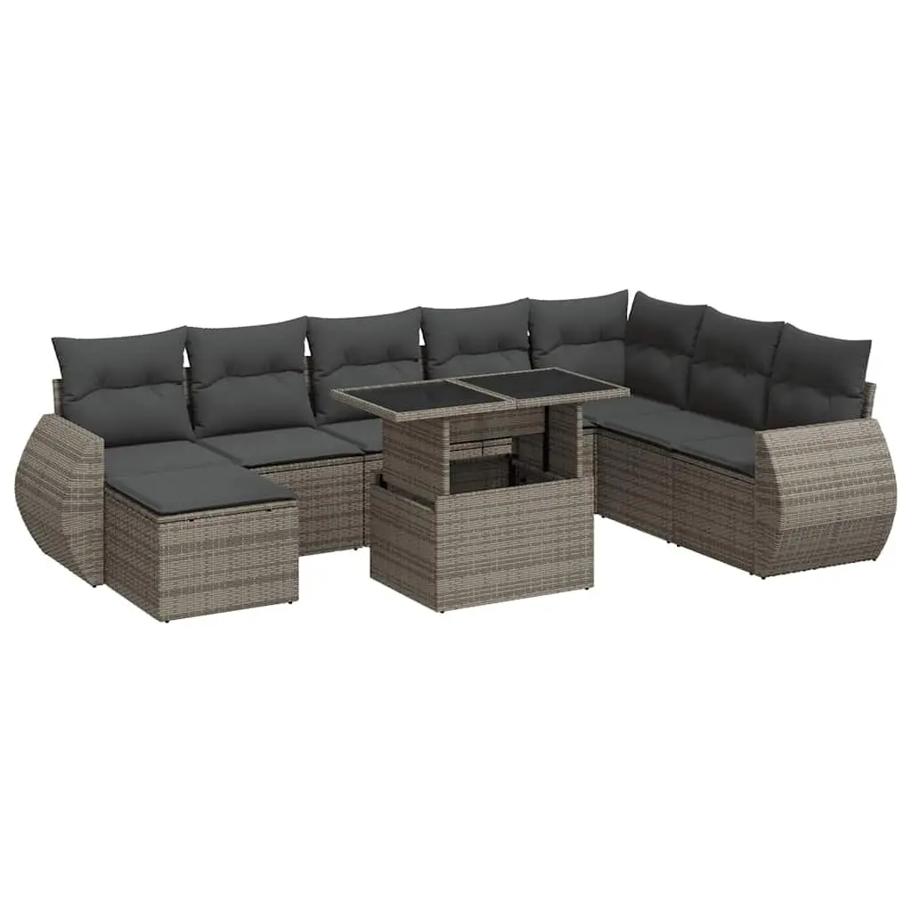 Garden Sofa Set 9 Piece Outdoor Furniture Grey Poly Rattan Patio Seating with