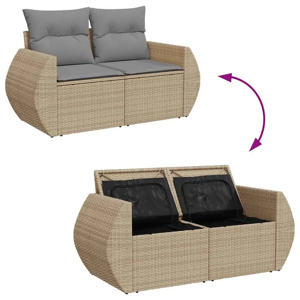 Garden Sofa Set 10 Piece Outdoor Furniture Beige Poly Rattan Patio Lounge