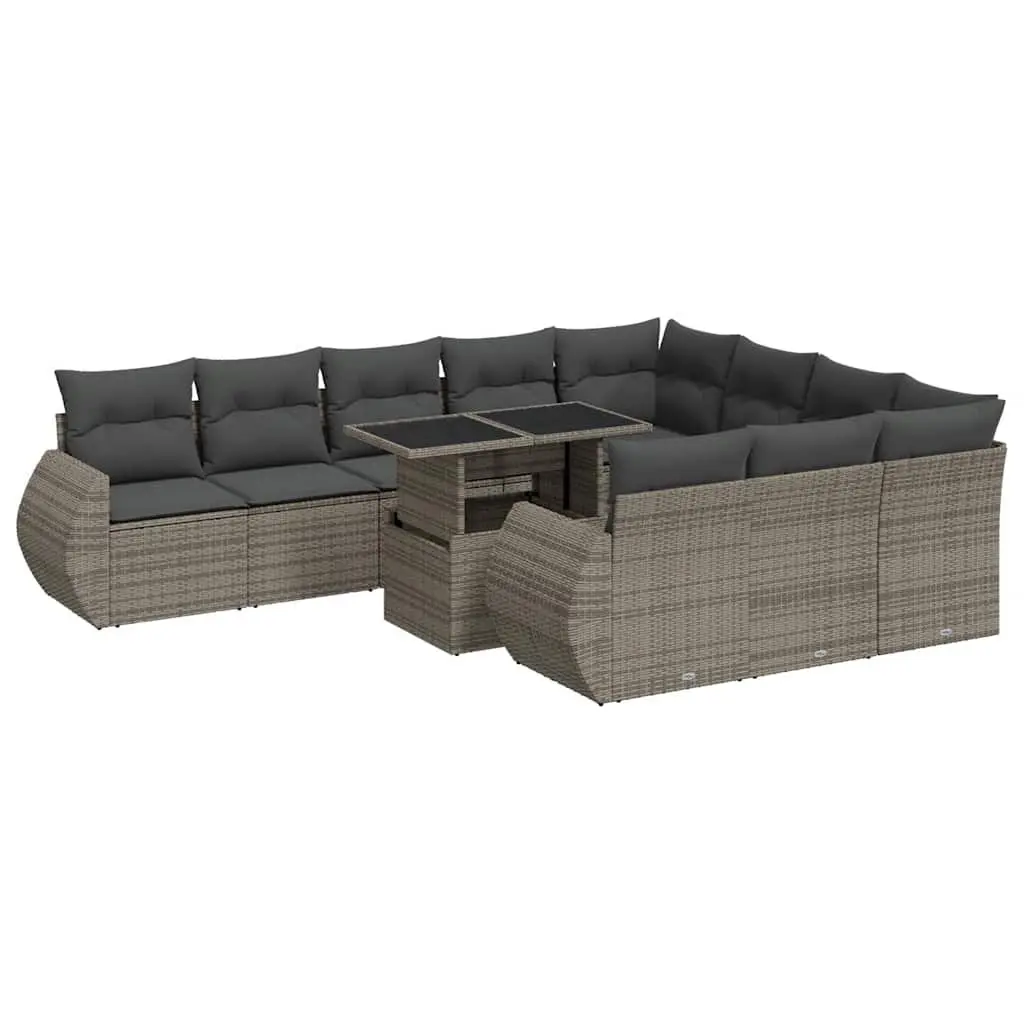 Garden Sofa Set 11 Piece Outdoor Furniture Grey Poly Rattan Modular Patio