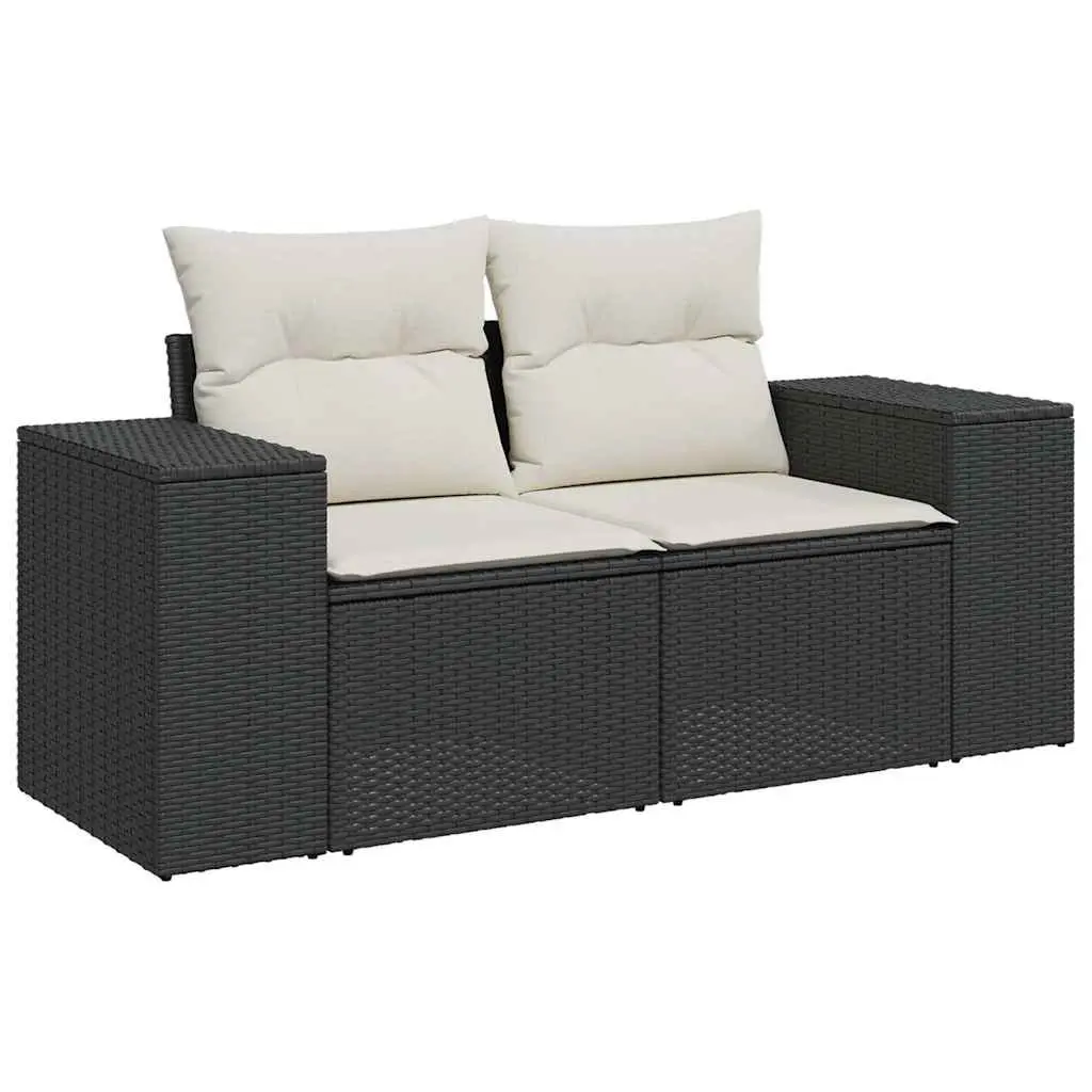5 Piece Modular Garden Sofa Set Black Poly Rattan Outdoor Furniture with Adjustable Table and Removable Cushions