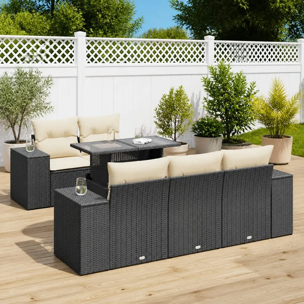 Garden Sofa Set Modular PE Rattan 6 Piece Outdoor Furniture Black Patio Lounge