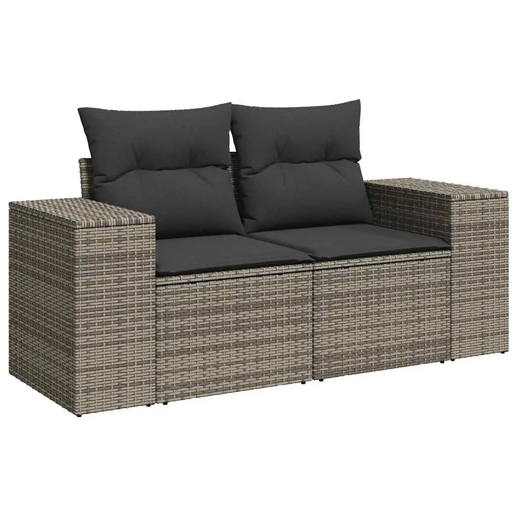 7 Piece Modular Garden Sofa Set Grey PE Rattan Outdoor Furniture with Adjustable Tabletop and Storage Function