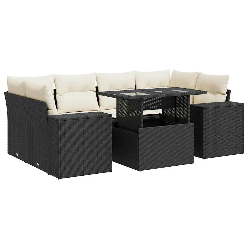 Garden Sofa Set Poly Rattan 7 Piece Outdoor Furniture Black