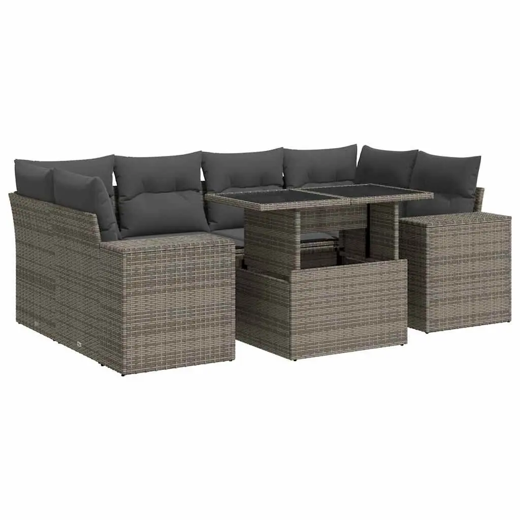 7 Piece Garden Sofa Set Outdoor Furniture with Cushions Grey Poly Rattan Patio