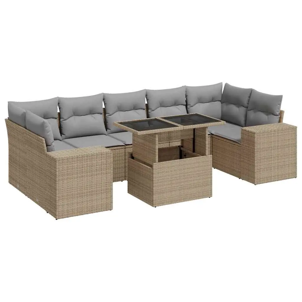 Garden Sofa Set PE Rattan 8 Piece Modular Outdoor Furniture Beige