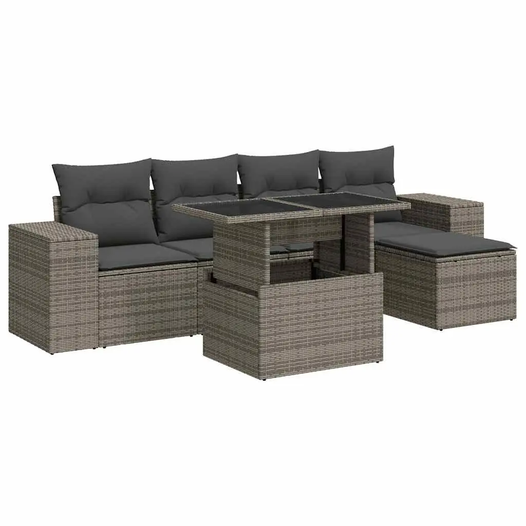 Garden Sofa Set PE Rattan 6 Piece Modular Outdoor Furniture Grey Patio Seating